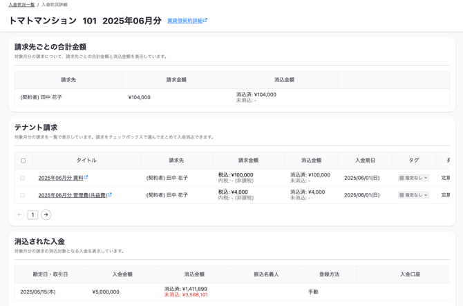 賃貸借契約ごとの入金状況10
